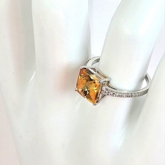 925 Sterling Silver Ring Sz 7 with Natural Princess Cut Citrine Gemstone - Picture 5 of 11